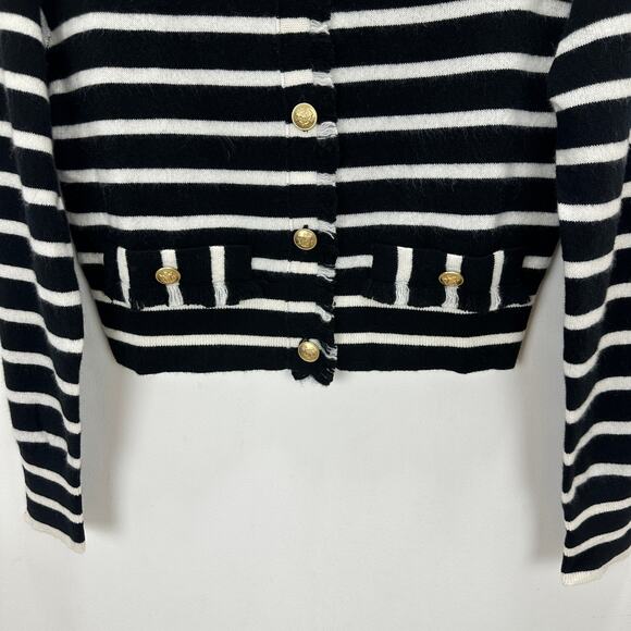 J.Crew Cashmere Fringe Trim Sweater Lady Jacket Striped Preppy Retro Small NWT - Picture 6 of 10